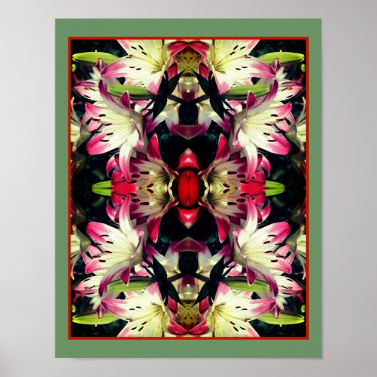 Poster Fleurs Lys Rouges Et Blanches Abstraites (Devant)