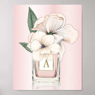 Poster Fleurs Magnolia Pink Parfum Bottle Monogramme