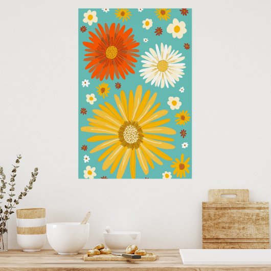 Poster Fleurs marguerites Retro Art (Cuisine)