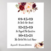 Poster Fleurs Marsala Meilleur Mariage du jour Date Oui J (Devant)