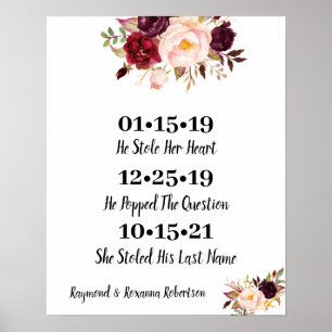 Poster Fleurs Marsala Meilleur Mariage du jour Date Oui J