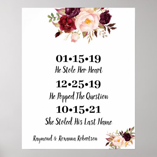 Poster Fleurs Marsala Meilleur Mariage du jour Date Oui J (Devant)