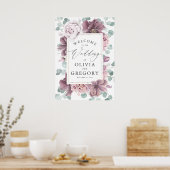 Poster Fleurs Mauve Elégante Verdure Mariage Accueil (Cuisine)