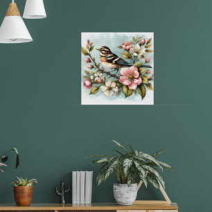 Poster Fleurs mignonnes amateurs d'oiseaux