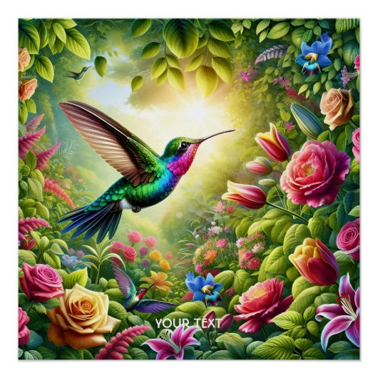 Poster Fleurs mignonnes Imaginaires Arc-en-ciel Colibri (Devant)