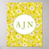 Poster Fleurs Mood rétro Monogramme jaune et blanc (Devant)
