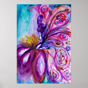 POSTER FLEURS MORTES BLANCHES EN ROSE, PARKLES D'OR