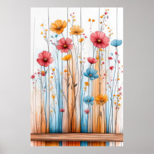 Poster Fleurs Nature Illustration Pastel Couleur Dessin