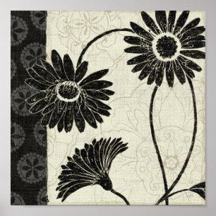 Poster Fleurs noires et blanches