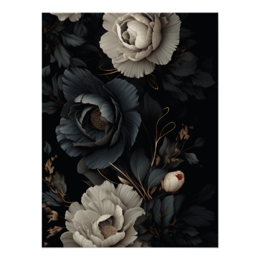 Poster Fleurs noires et blanches (Devant)