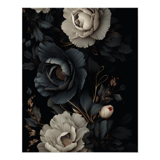 Poster Fleurs noires et blanches (Devant)