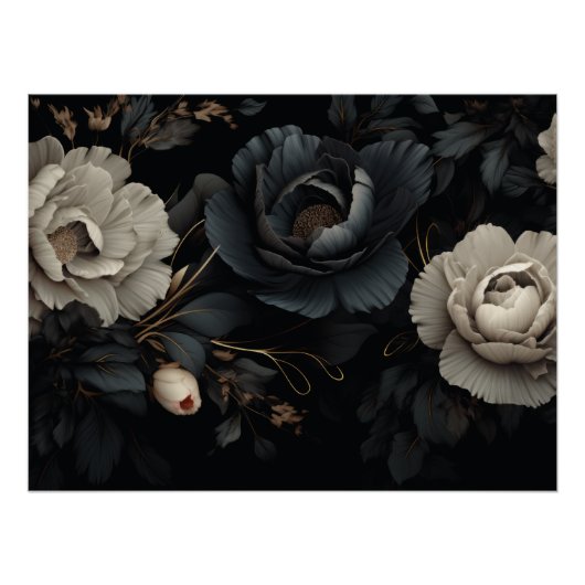 Poster Fleurs noires et blanches (Devant)