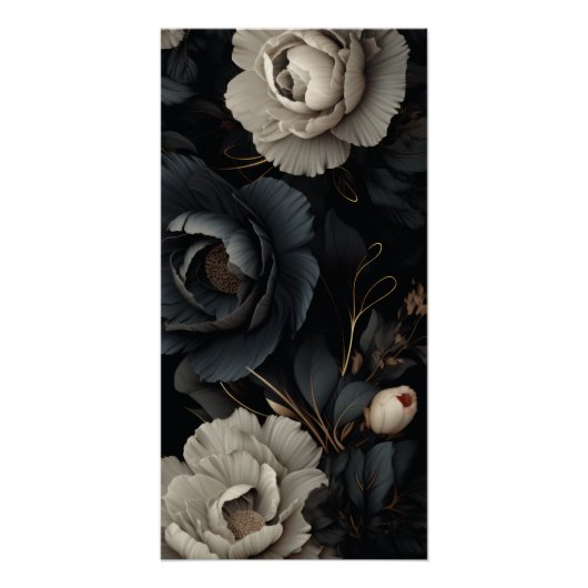 Poster Fleurs noires et blanches (Devant)