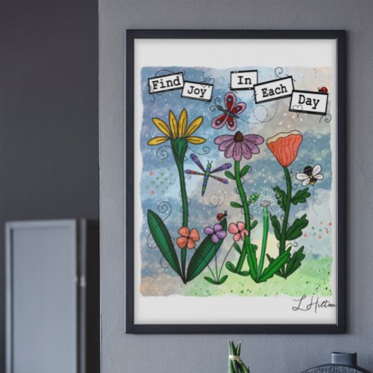 Poster Fleurs, notes musicales et oeuvres d'art de la joi