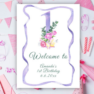Poster Fleurs numéro 1er fête d'anniversaire
