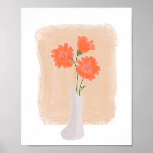 Poster Fleurs orange dans un vase dessinées à la main (Devant)