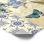 Poster Fleurs, papillons et collage d'oiseaux (Coin)