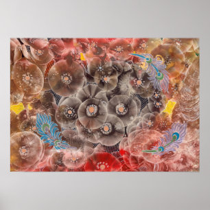 Poster Fleurs peintes à la main avec des plumes de paon