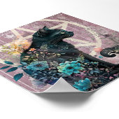 Poster Fleurs Pentacle Noir Frapper Chat Joyaux Tonées (Coin)