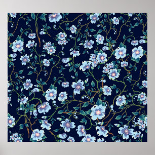 Poster Fleurs pour enfants : bleu foncé transparent