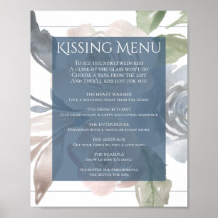 Poster Fleurs Poussiéreuses Menu des Baisers Pastel Ble