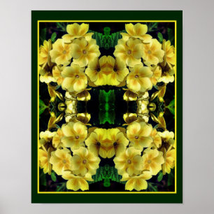 Poster Fleurs printanières du Primrose jaune Abstrait