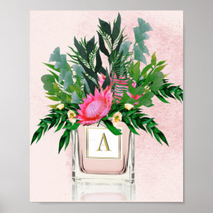 Poster Fleurs Protea Élégant Bouteille de Parfum Monogram