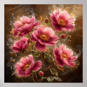 Poster Fleurs Rose Clair aux Fumées Douces Éthérées