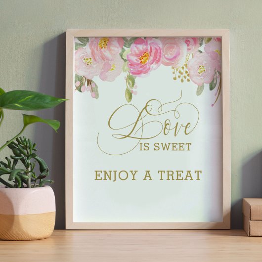 Poster Fleurs Rose Or Calligraphie L'amour est doux
