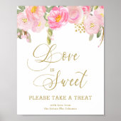 Poster Fleurs Rose Or Calligraphie Venez Prendre une Fria (Devant)