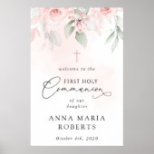 Poster Fleurs Rose Pâle, Bienvenue à la Première Communio (Devant)