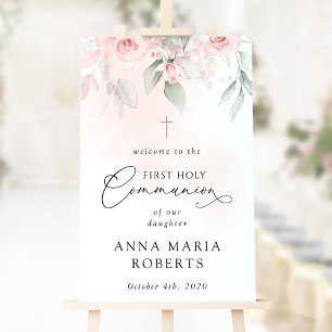 Poster Fleurs Rose Pâle, Bienvenue à la Première Communio