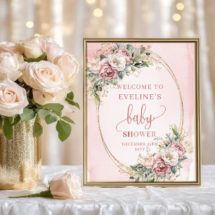 Poster Fleurs rose poudré et paillettes or Bonjour Minima