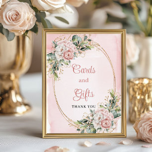 Poster Fleurs Rose Poussiéreux Cartes et Cadeaux Baby Sho
