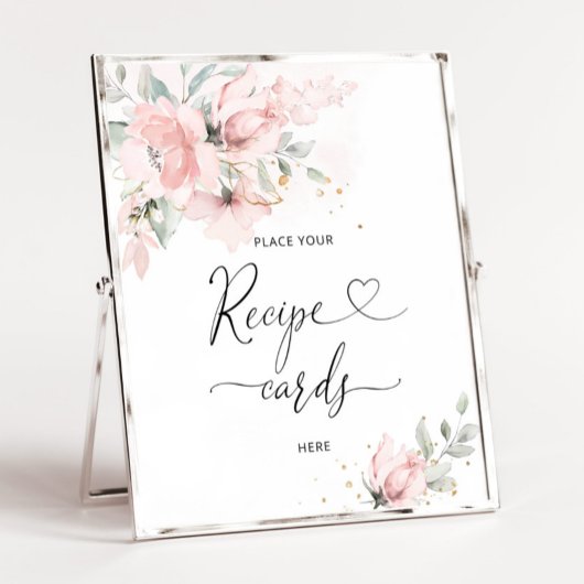 Poster Fleurs rose tendre placez vos cartes de recette ic