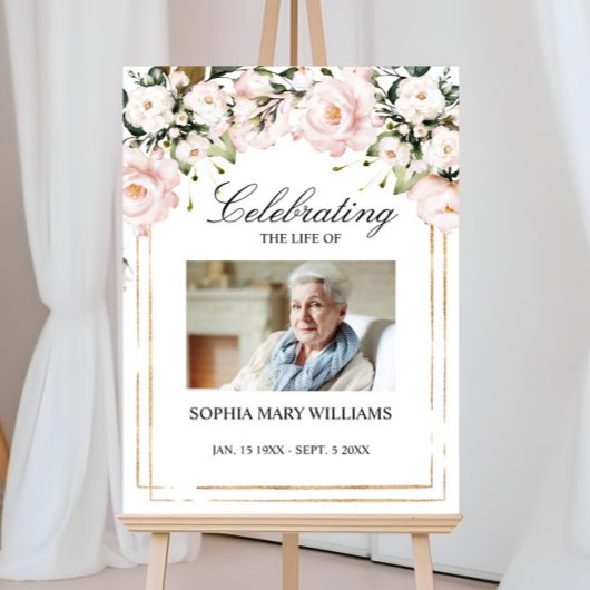 Poster Fleurs rose vif Photo Funérailles commémoratives