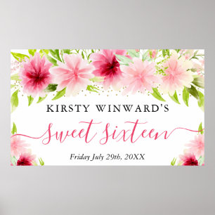 Poster Fleurs roses à l'aquarelle Bienvenue pour un Sweet