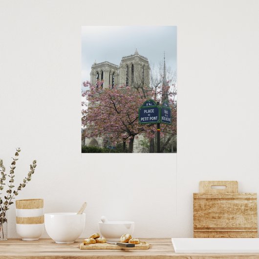 Poster Fleurs roses à Notre Dame (Cuisine)