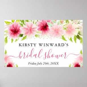 Poster Fleurs Roses Aquarelle Bienvenue à la Baby Shower