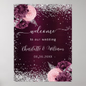 Poster Fleurs roses argentées de Bourgogne bienvenue mari (Devant)