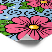 Poster Fleurs roses avec feuilles vertes et détails courb (Coin)