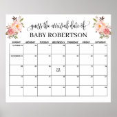 Poster Fleurs roses Baby shower Devis Date d'échéance Cal (Devant)