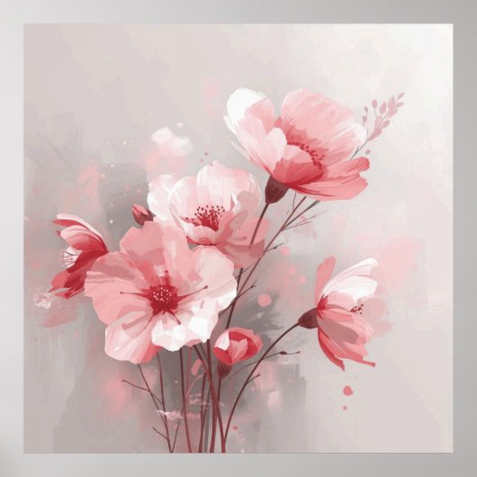 Poster Fleurs roses, blanches et grises (Devant)