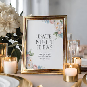 Poster FLEURS ROSES BLEU Fête des mariées Combien de bais