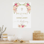 Poster Fleurs Roses Blush Bienvenue Fille Chanteur (Cuisine)