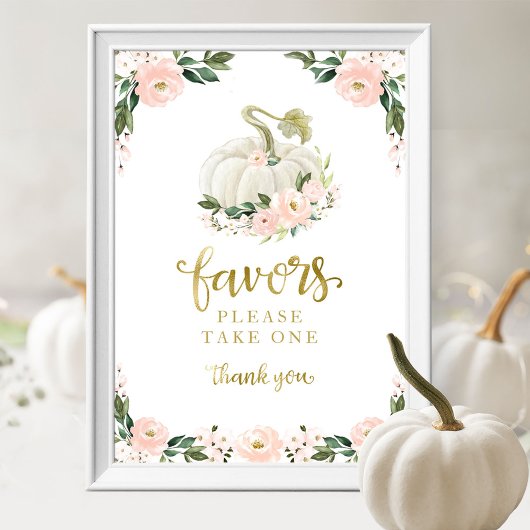 Poster Fleurs roses Chute Citrouille Faveur Baby shower S