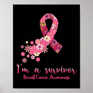 Poster Fleurs roses Coeur Je suis un survivant Cancer du 
