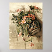Poster Fleurs roses dans un vase suspendu (Devant)