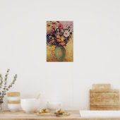 Poster Fleurs roses dans un Vase vert, fleurs Odilon Redo (Cuisine)