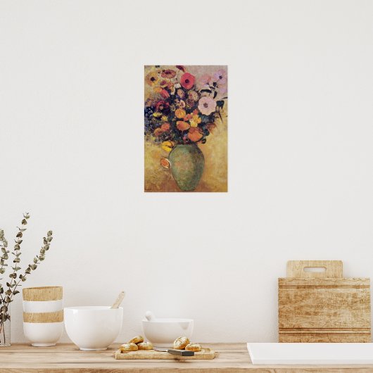 Poster Fleurs roses dans un Vase vert, fleurs Odilon Redo (Cuisine)